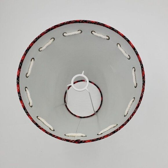 Pottery Barn Kids Lamp Shade Blue With Red Plaid Trim & Rope Detail - Picture 5 of 7